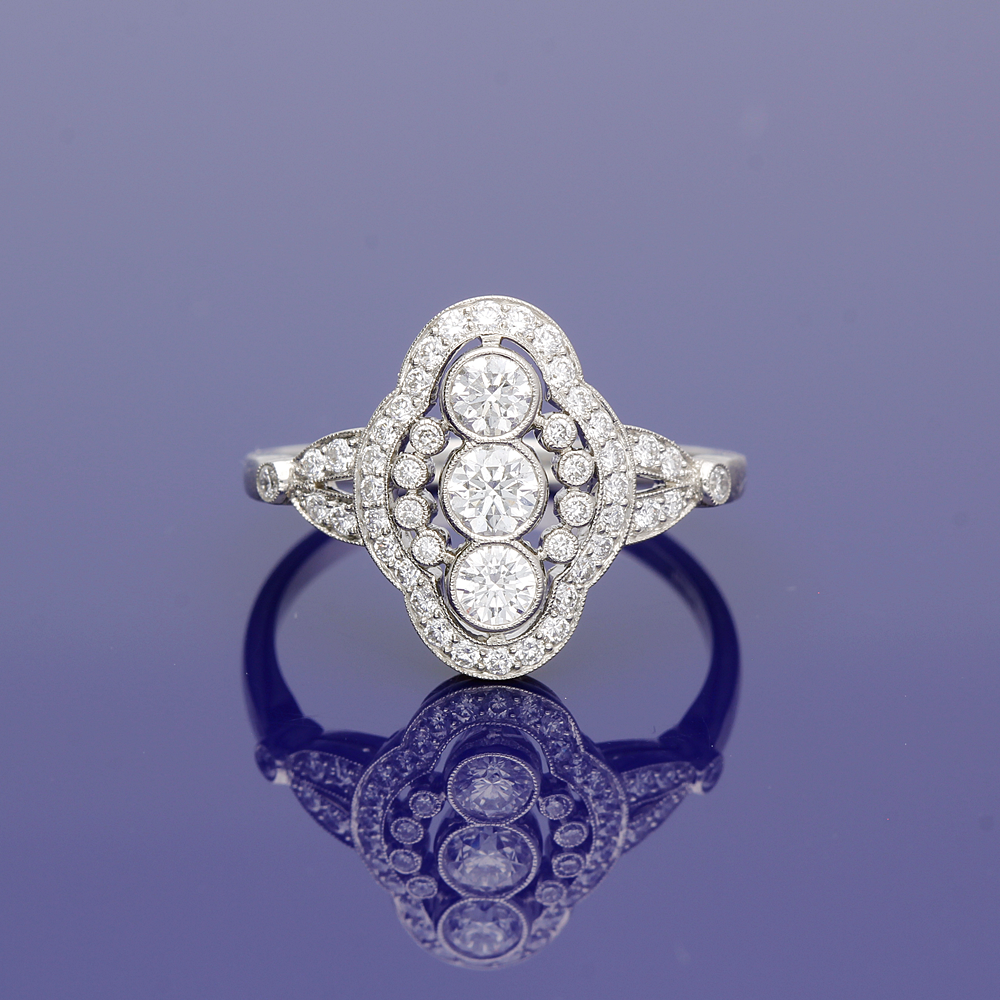 Platinum Diamond Arts Deco Style Cluster Ring