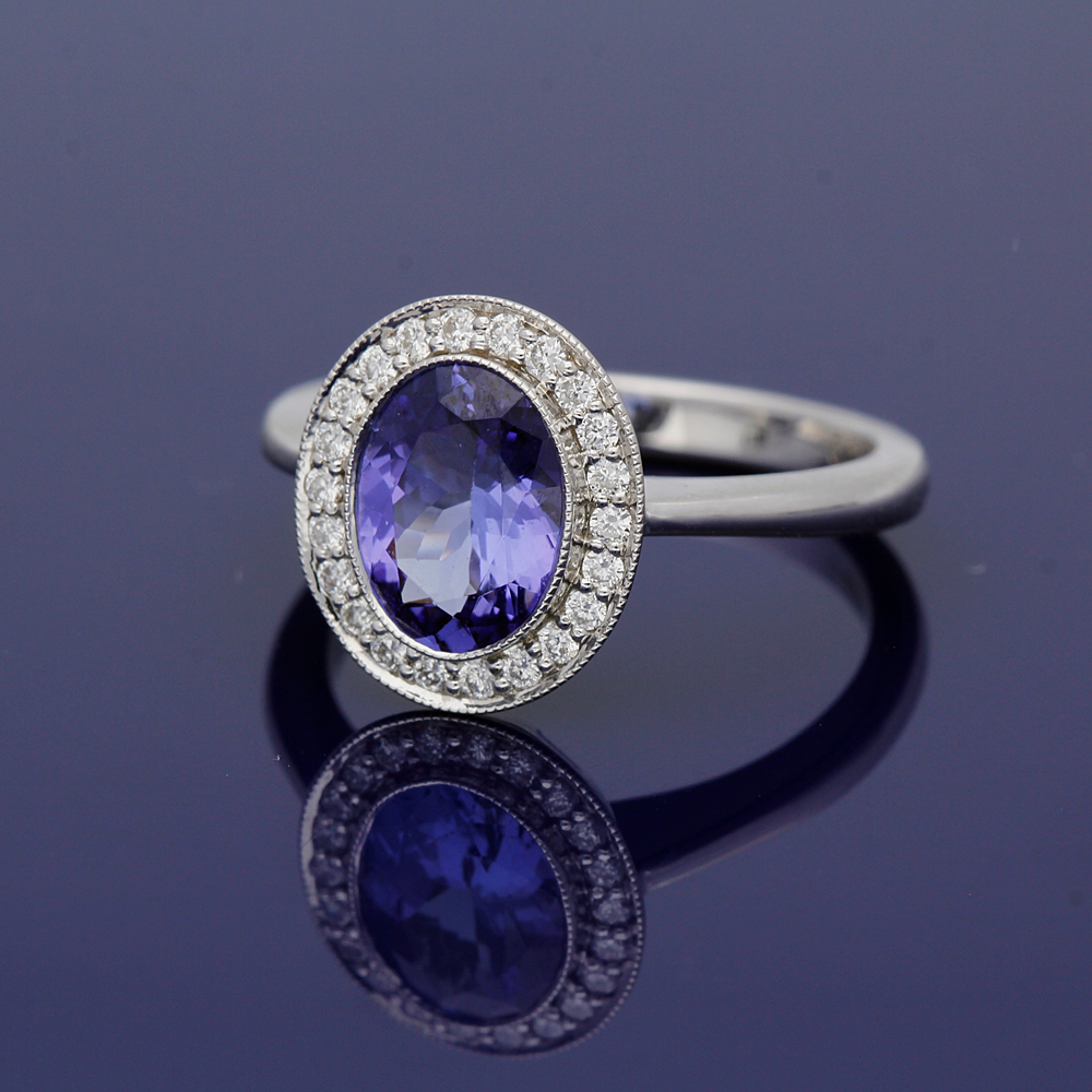 Oval Tanzanite Bezel Ring Platinum Oval Tanzanite And Halo Diamond