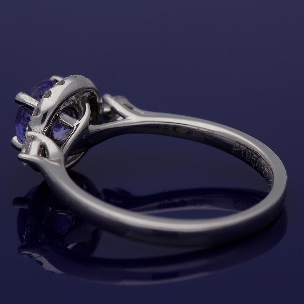 Platinum Tanzanite and Diamond Halo Ring