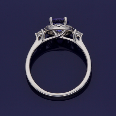 Platinum Tanzanite and Diamond Halo Ring