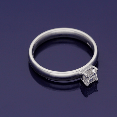 18ct White Gold 0.49ct Asscher Cut Diamond Solitaire Ring - GoldArts