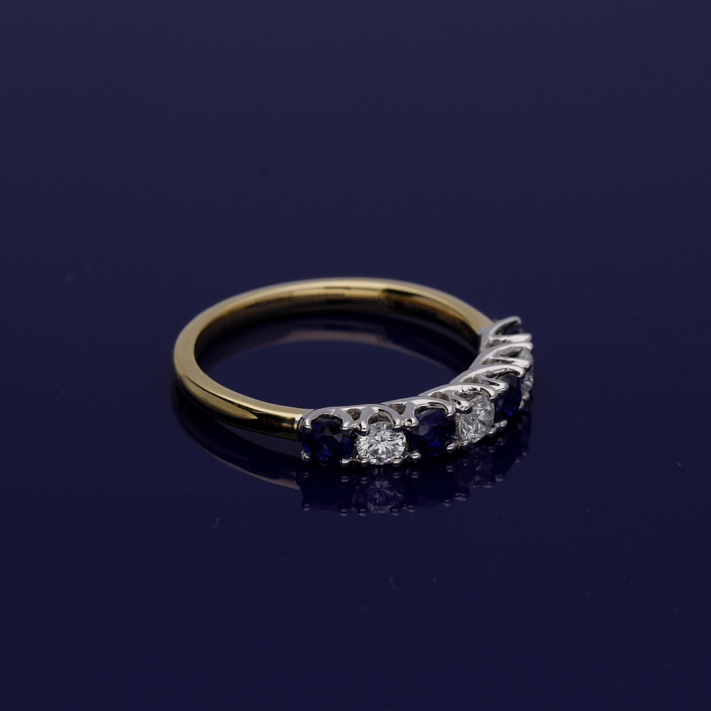 18ct Yellow Gold Sapphire and Diamond Half Eternity Ring