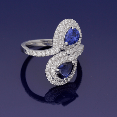 18ct White Gold Sapphire and Diamond Twist Ring - GoldArts