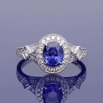 18ct White Gold Sapphire and Diamond Cluster Ring - GoldArts