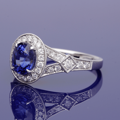 18ct White Gold Sapphire and Diamond Cluster Ring - GoldArts