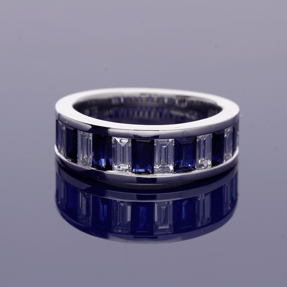 18ct White Gold Sapphire and Diamond Half Eternity Ring - GoldArts
