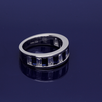 18ct White Gold Sapphire and Diamond Half Eternity Ring - GoldArts