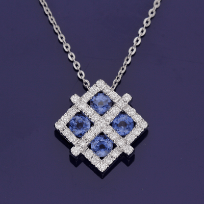 18ct White Gold Sapphire and Diamond Necklace - GoldArts