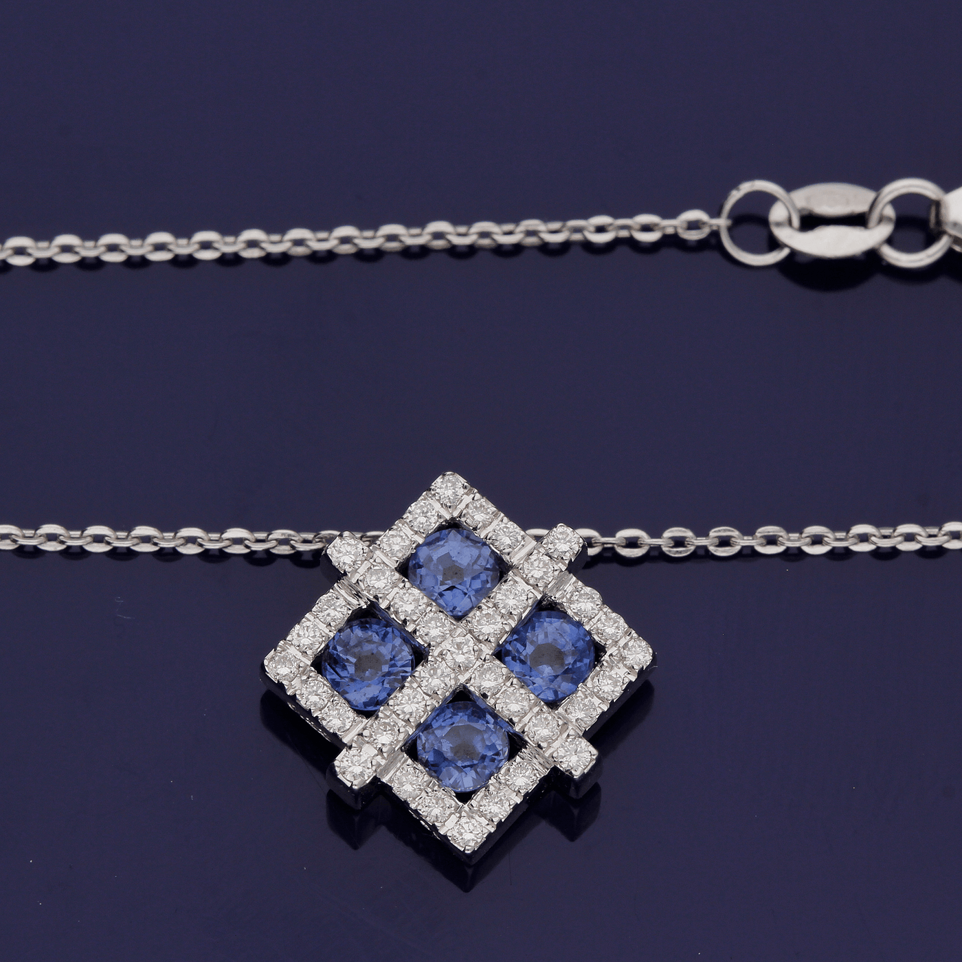18ct White Gold Sapphire and Diamond Necklace - GoldArts