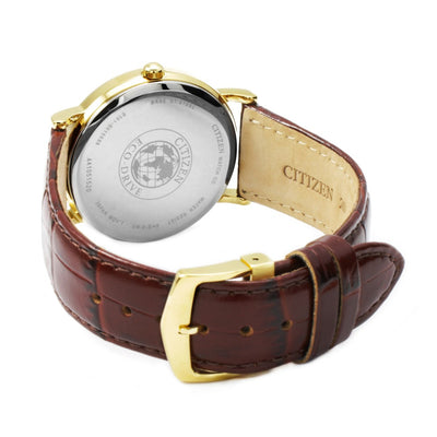 Gentlemen's Citizen Stiletto Eco-Drive Gold PVD Leather Strap Watch, BM8242-08P