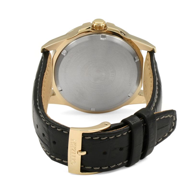 Gentlemen's Citizen World Time Eco-Drive Rose Gold PVD Leather Strap Watch, BX1003-08E