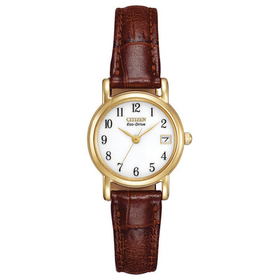 Ladies Citizen Eco Drive Yellow Gold PVD Leather Strap Watch, EW1272-01A