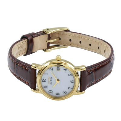 Ladies Citizen Eco Drive Yellow Gold PVD Leather Strap Watch, EW1272-01A