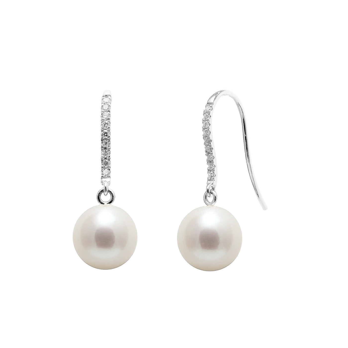 8-8.5mm White Freshwater Pearl & Diamond 18ct White Gold Drop Earrings