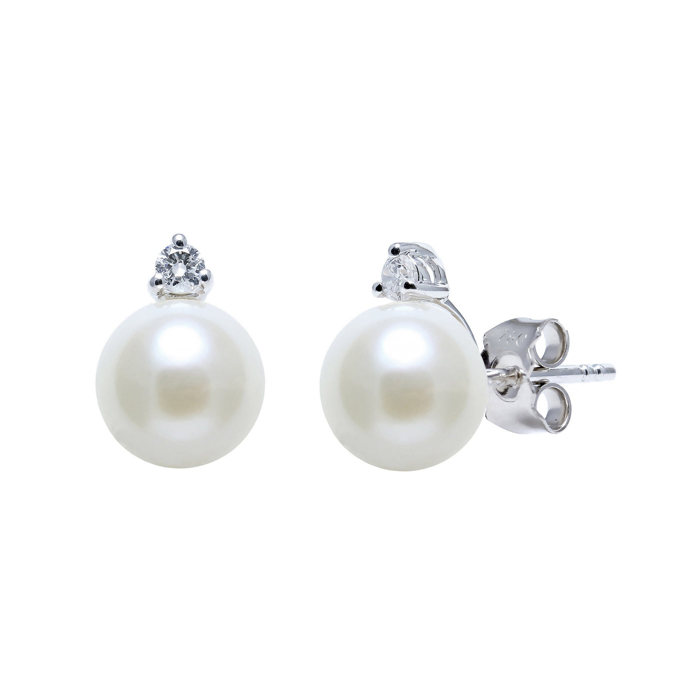 White Freshwater Pearl & Diamond 18ct White Gold Stud Earrings