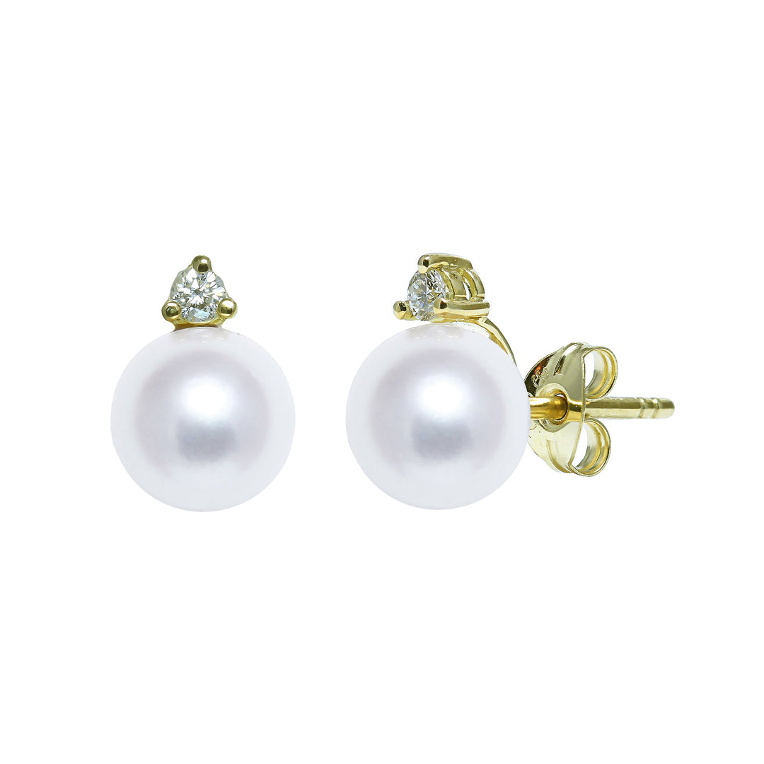 White Freshwater Pearl Diamond 18ct Yellow Gold Stud