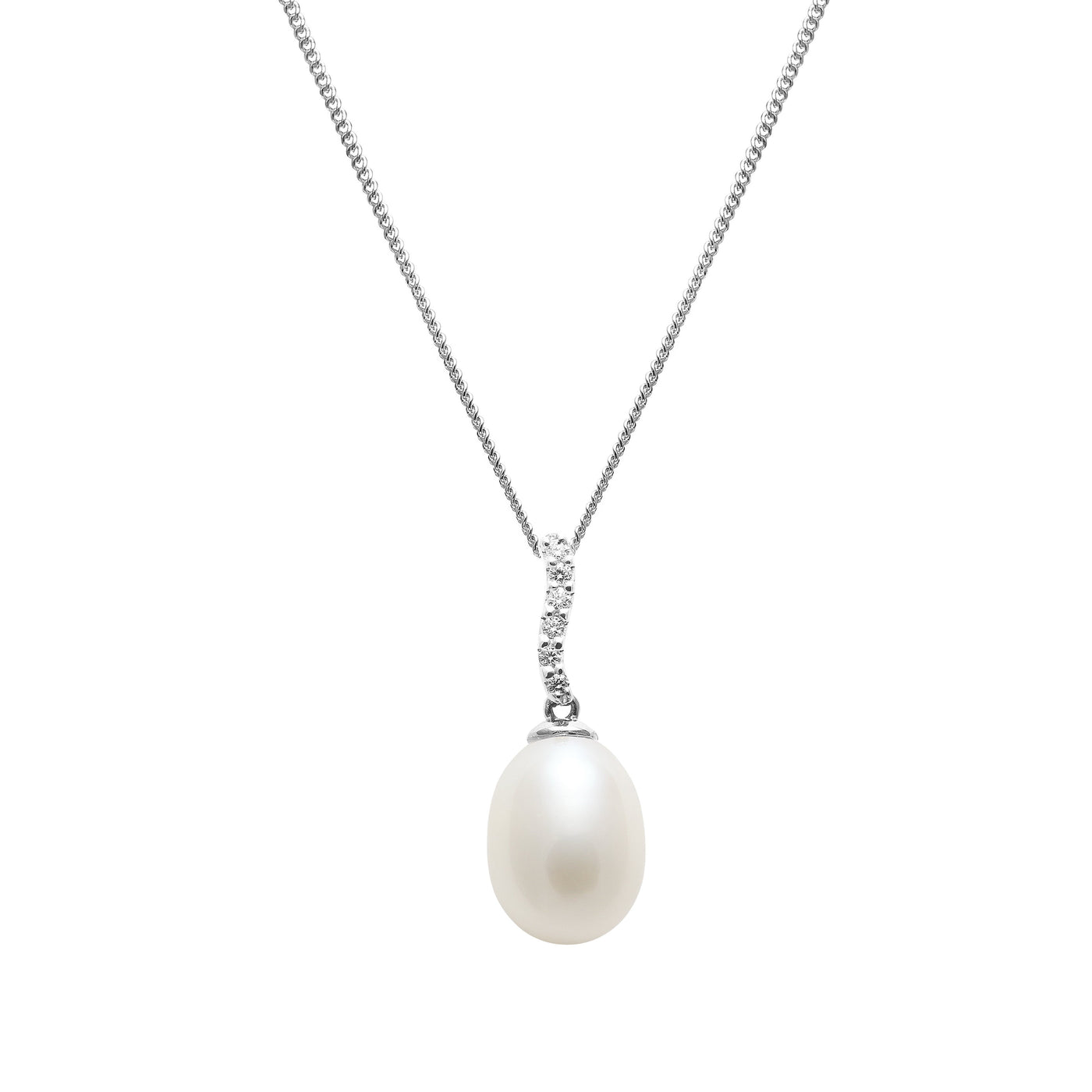 Teardrop White Freshwater Pearl & Diamond 18ct White Gold Pendant