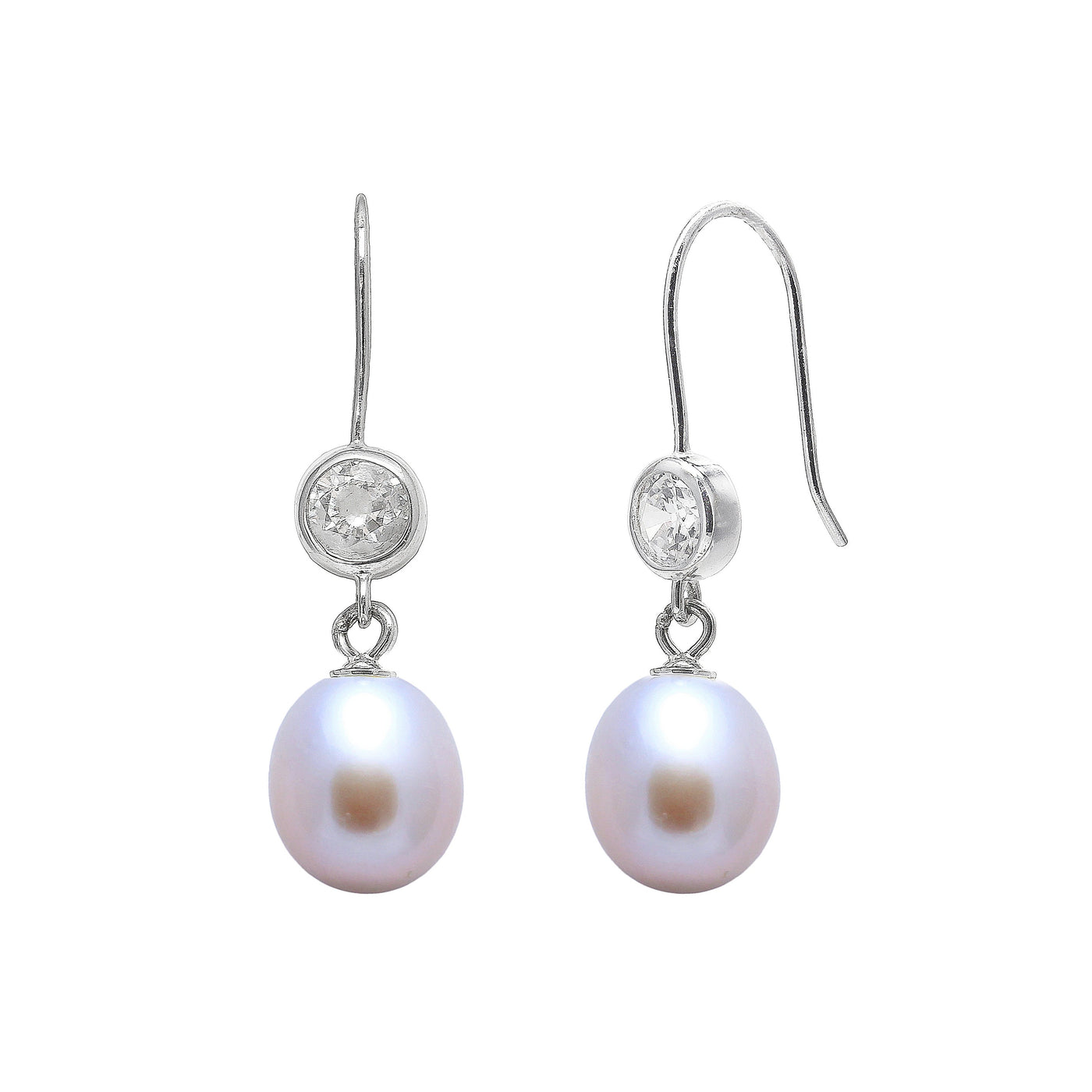Pink Teardrop Freshwater Pearl & Cubic Zirconia Sterling Silver Drop Earrings