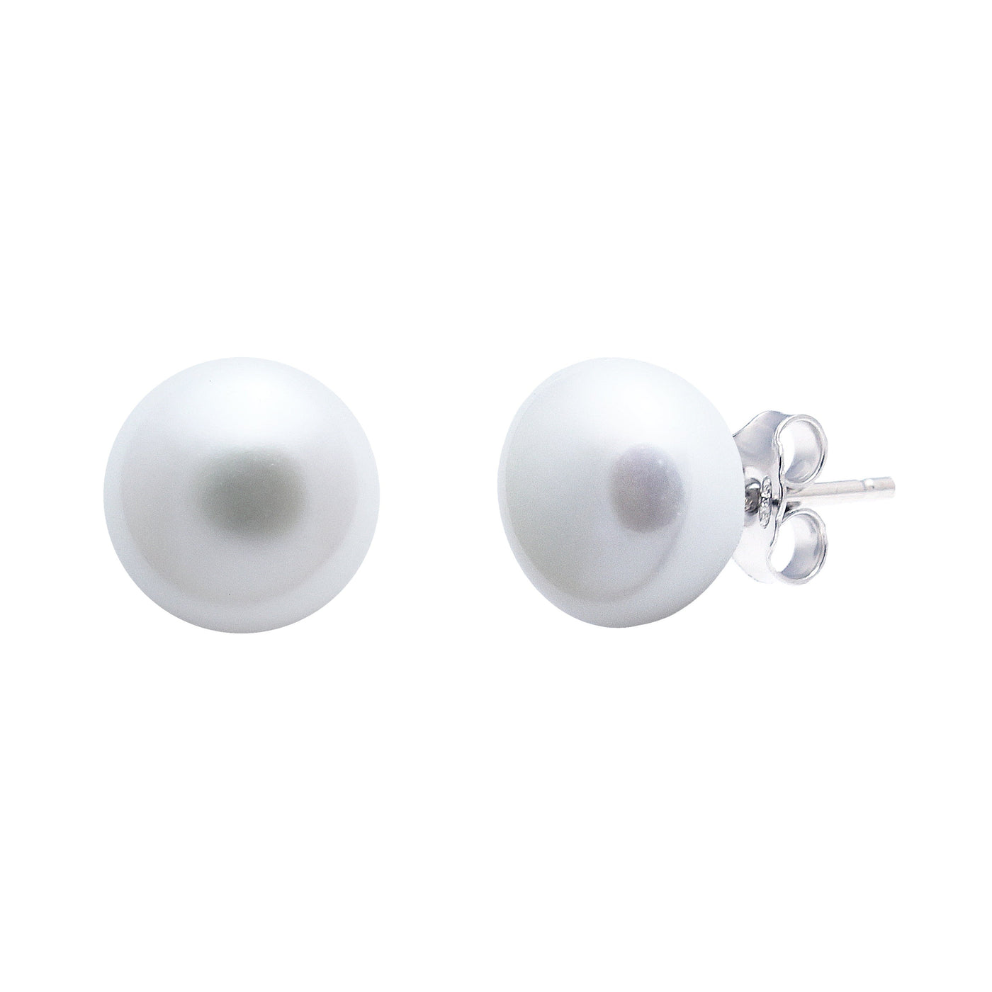 8-8.5mm White Button Freshwater Pearl Sterling Silver Stud Earrings
