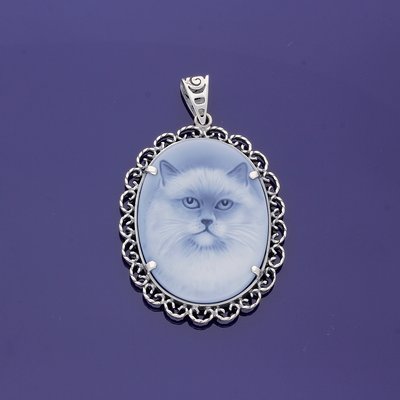 Sterling Silver and Sardonyx Hand Carved Cameo- Persian Cat
