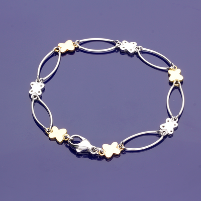 9ct Yellow, Rose & White Gold Butterfly & Oval Link Bracelet
