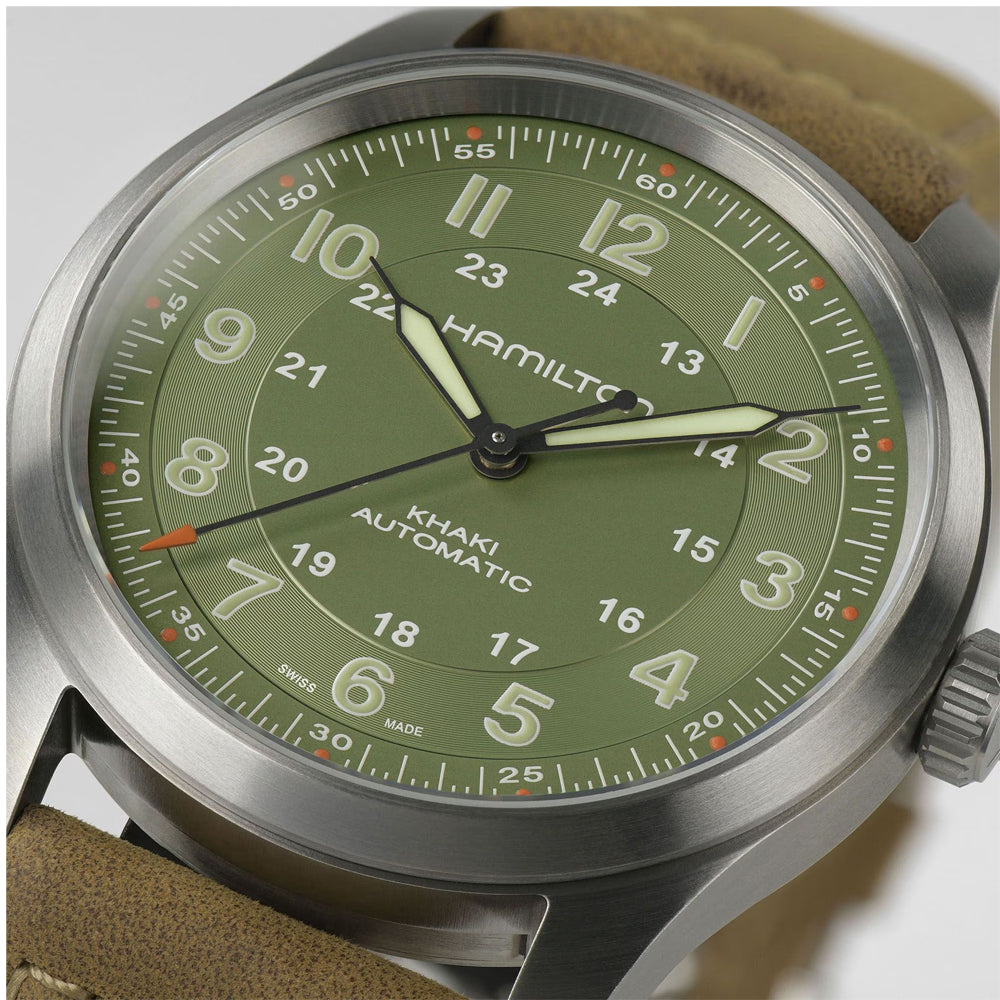 Hamilton Khaki Field Titanium Auto 38mm Green Dial Watch H70205860 GoldArts