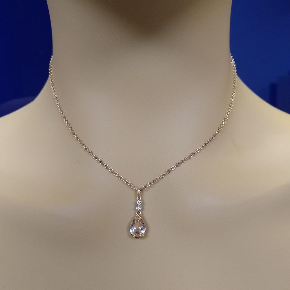 18ct Rose Gold Pear Shape Morganite and Diamond Drop Pendant - GoldArts