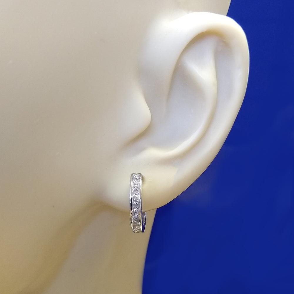 18ct White Gold Channel Set 0.60ct Princess Cut Diamond Hoop Earrings 15mm - GoldArts