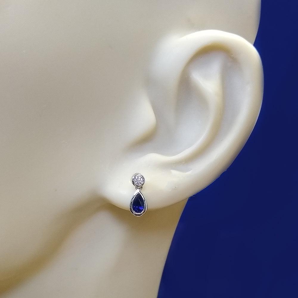 18ct White Gold Pear Shape Sapphire and Diamond Drop Earrings - GoldArts