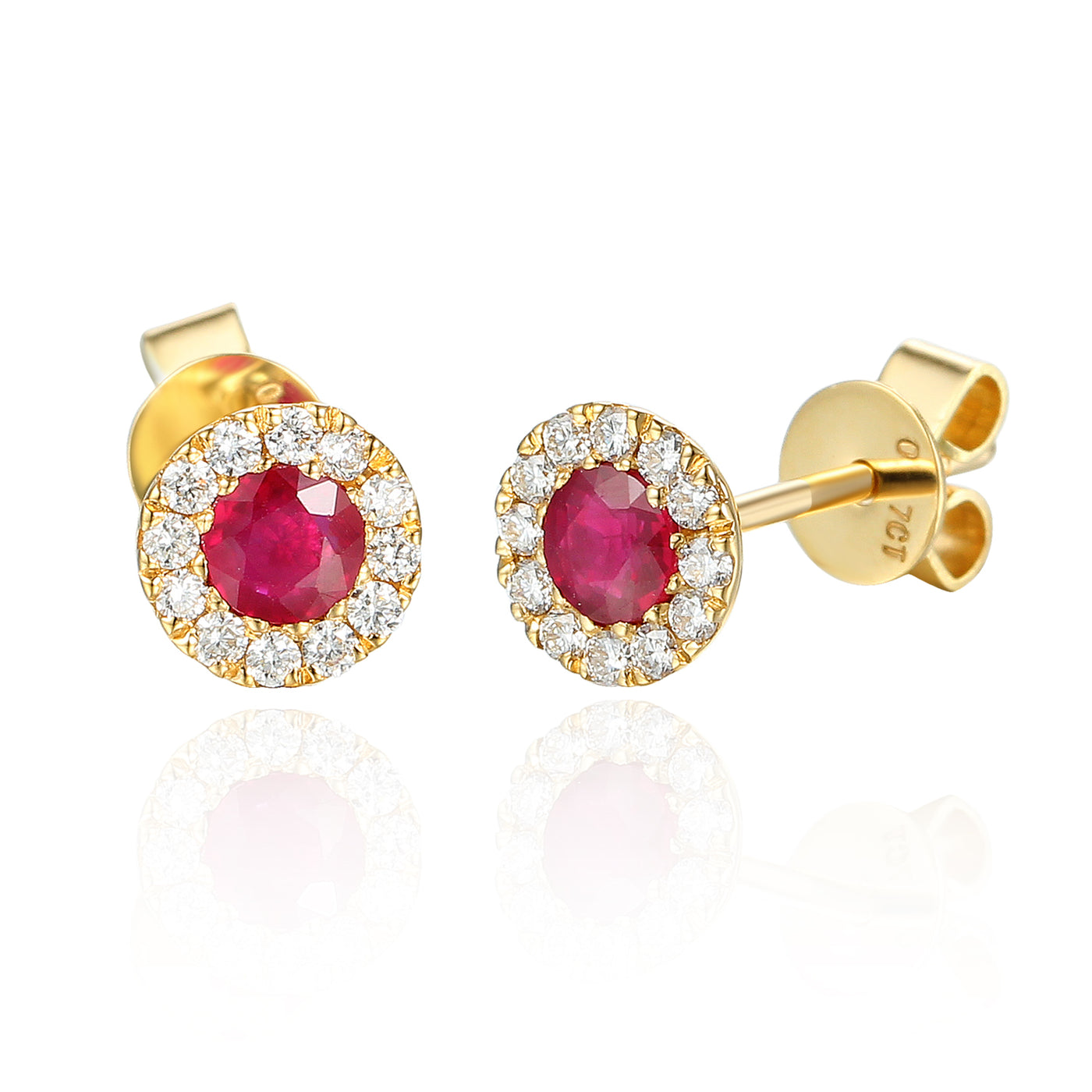 9ct Yellow Gold Ruby and Diamond Cluster Birthstone Stud Earrings