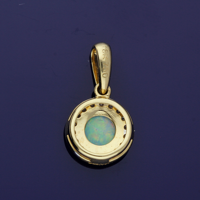 18ct Yellow Gold Opal and Diamond Round Cluster Pendant