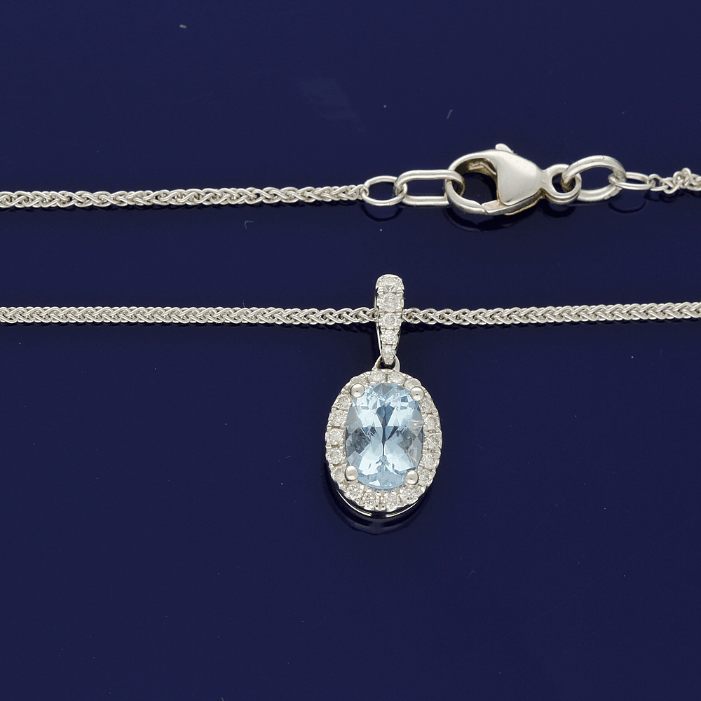 18ct White Gold Aquamarine and Diamond Necklace - GoldArts