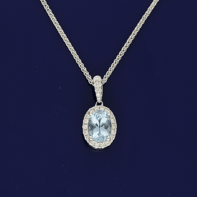 18ct White Gold Aquamarine and Diamond Necklace - GoldArts