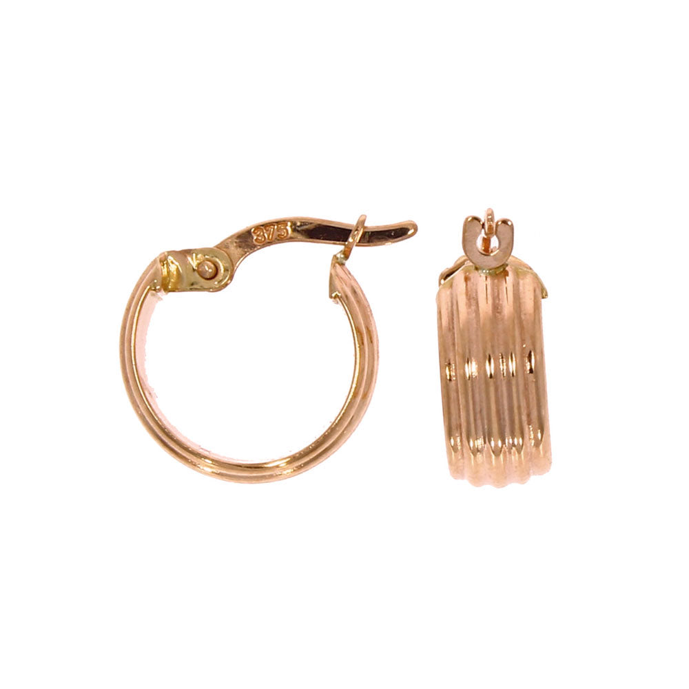 9ct Rose Gold 10mm Ribbed Small Hoop Earrings