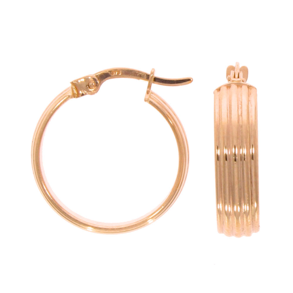 9ct Rose Gold 15mm Ribbed Hoop Earrings