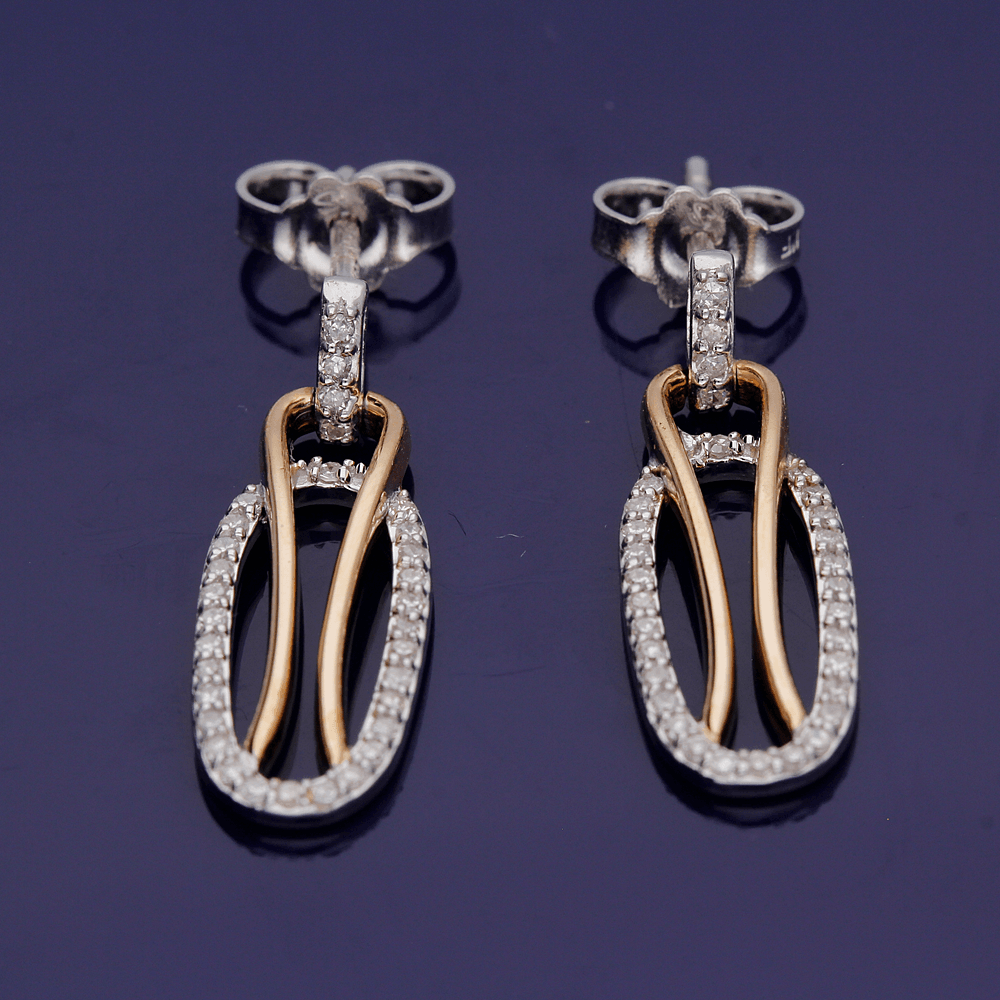 18ct White & Rose Gold Diamond Drop Earrings - GoldArts
