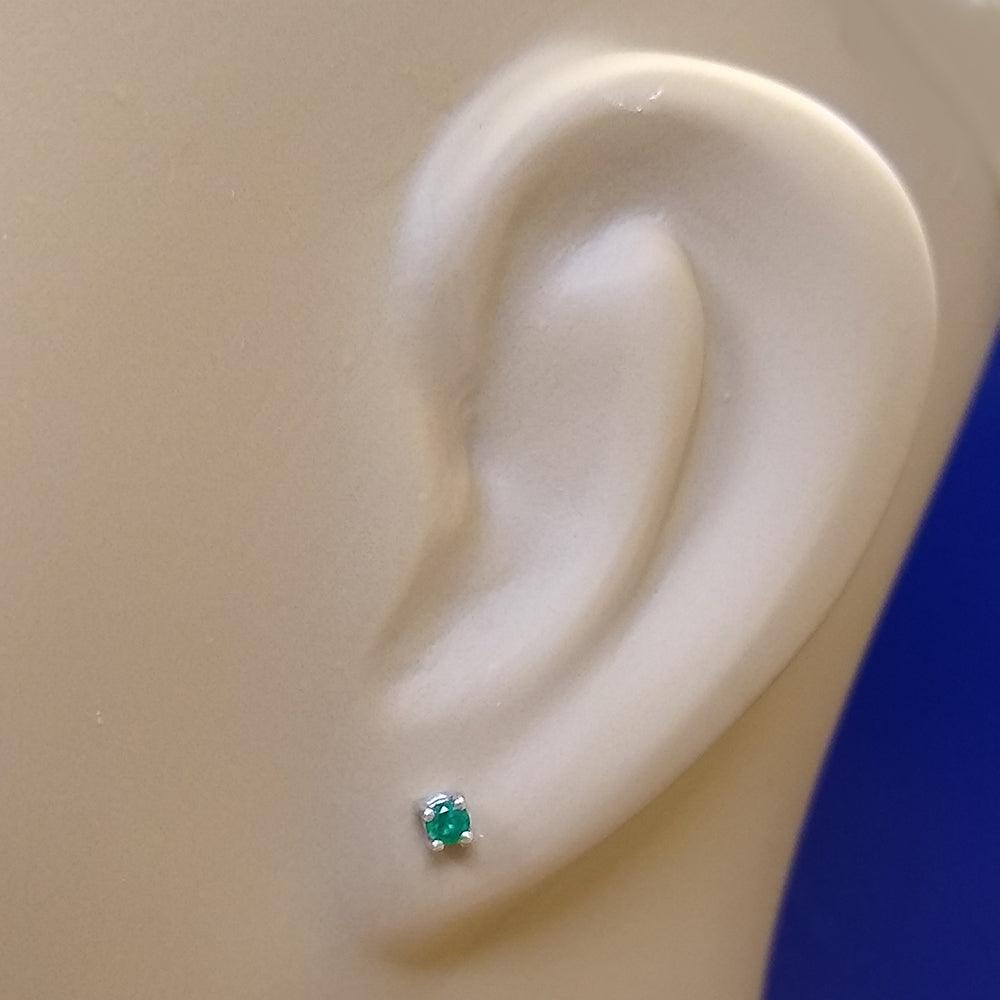 18ct White Gold Emerald 2.5mm Stud Earrings - GoldArts