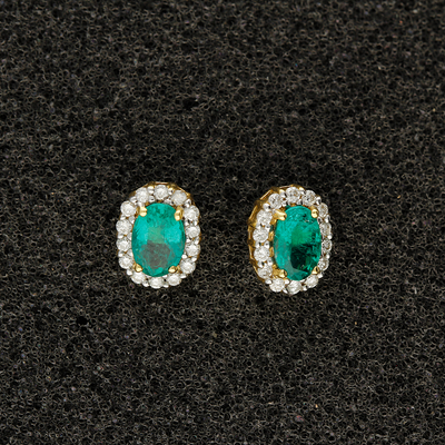 18ct Yellow Gold Emerald and Diamond Earrings