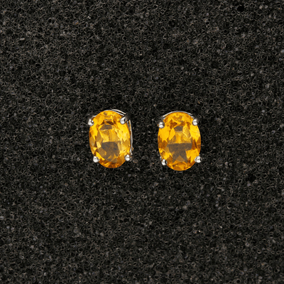 18ct White Gold Oval Cut Citrine Stud Earrings - GoldArts