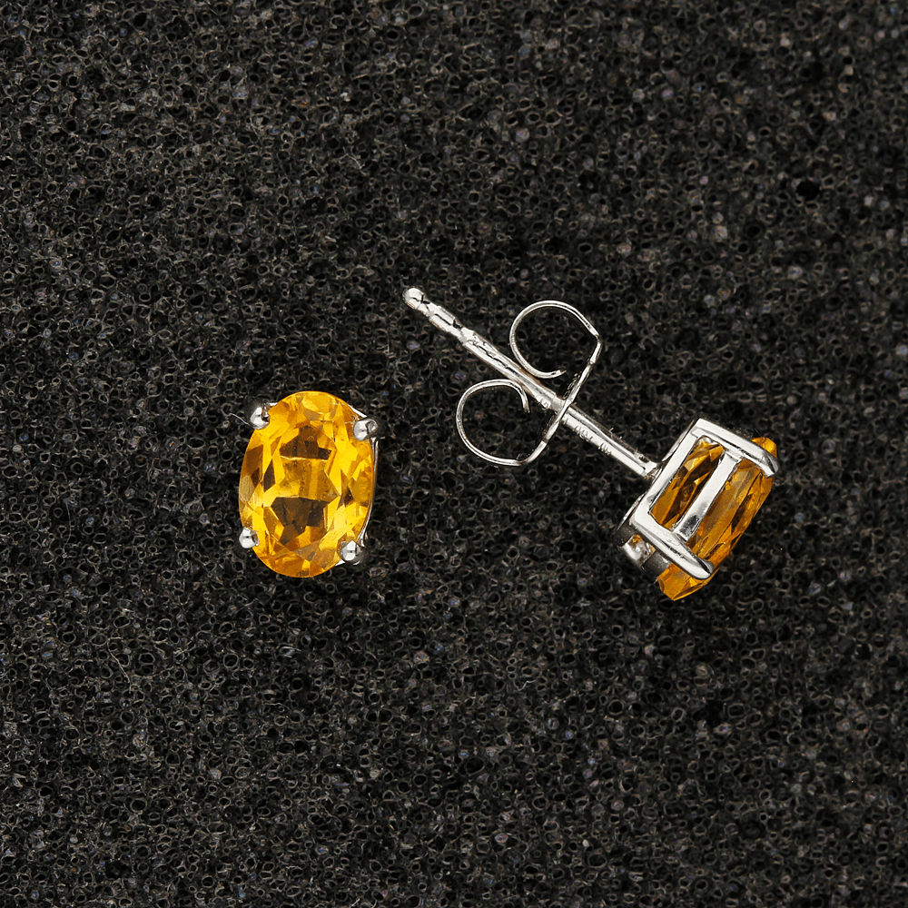 18ct White Gold Oval Cut Citrine Stud Earrings - GoldArts