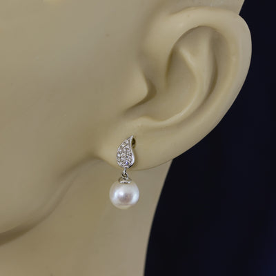 8.5-9mm White Akoya Pearl & Diamond 18ct Earrings