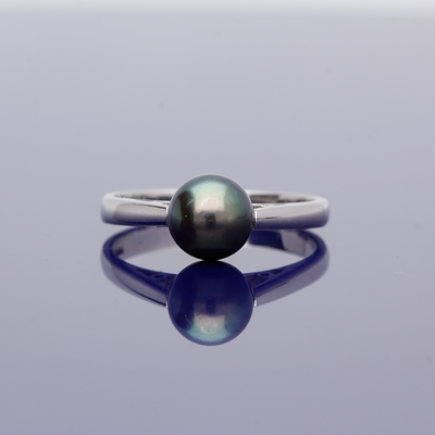 9ct White Gold Black Cultured Pearl Ring