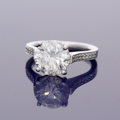 Platinum Certificated 3.76ct Diamond Solitaire Ring  with Diamond Set Shoulders