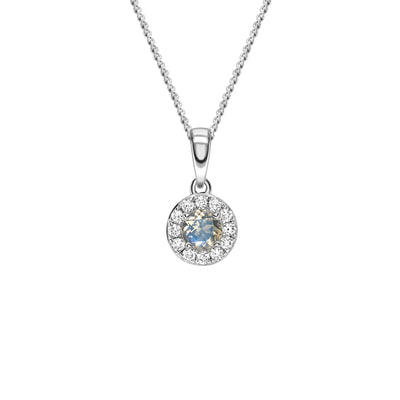 9ct White Gold Moonstone and Diamond Cluster Birthstone Pendant with Chain