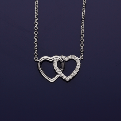 18ct White Gold Diamond Entwined Double Heart Necklace - GoldArts