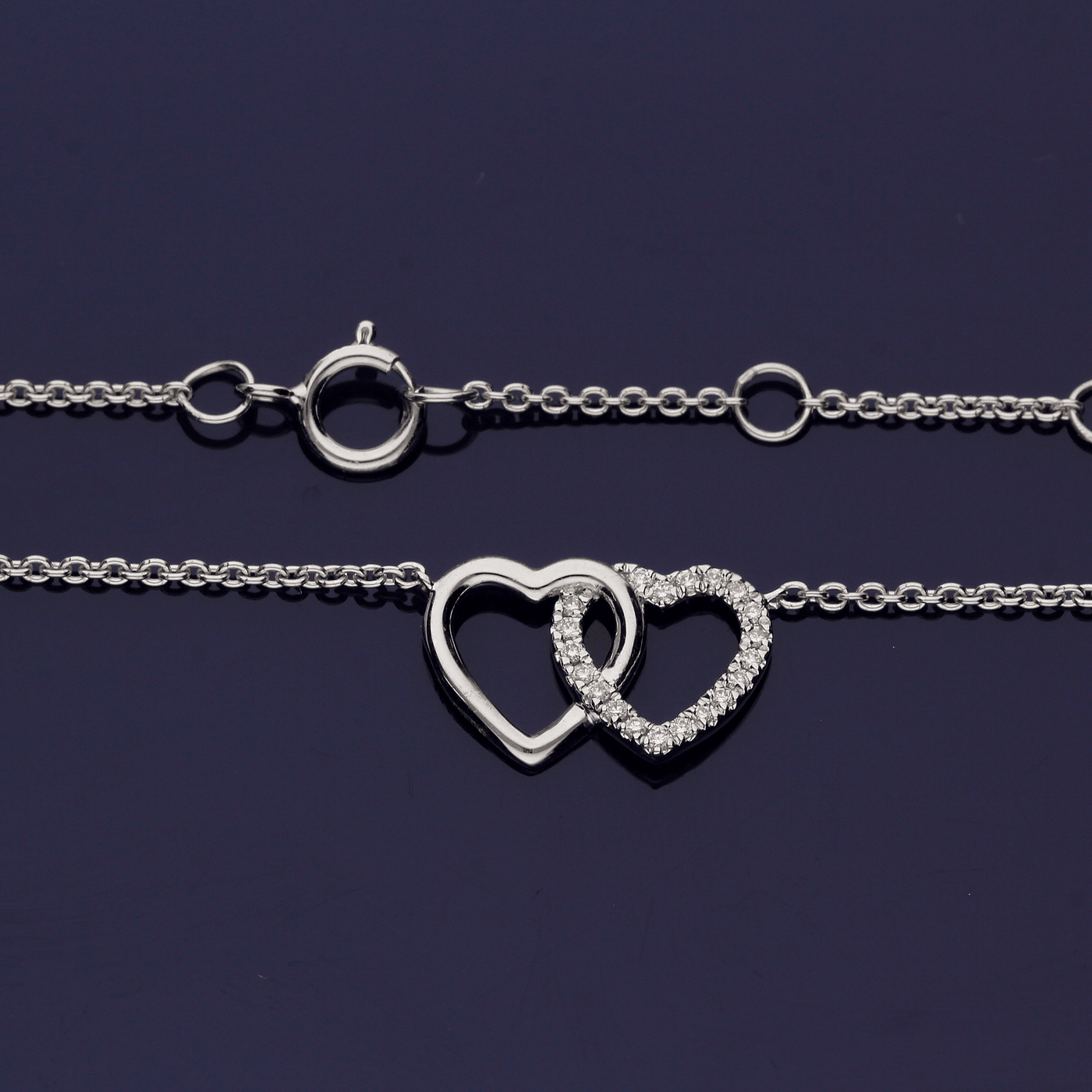 18ct White Gold Diamond Entwined Double Heart Necklace - GoldArts