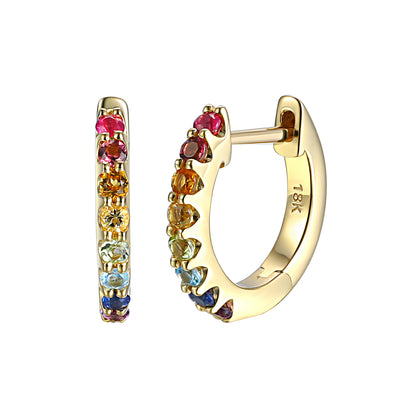 9ct Yellow Gold Rainbow Sapphire Hoop Earrings