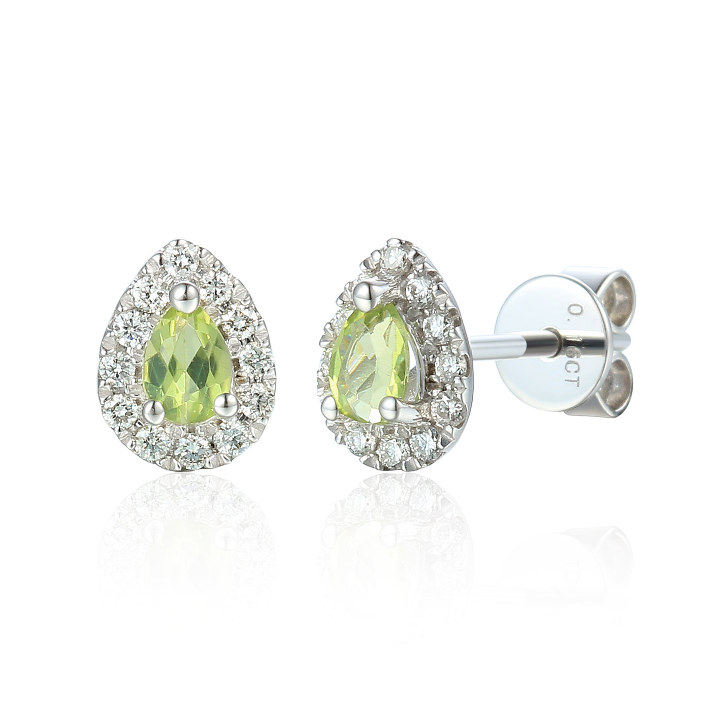9ct White Gold Peridot and Diamond Cluster Birthstone Stud Earrings