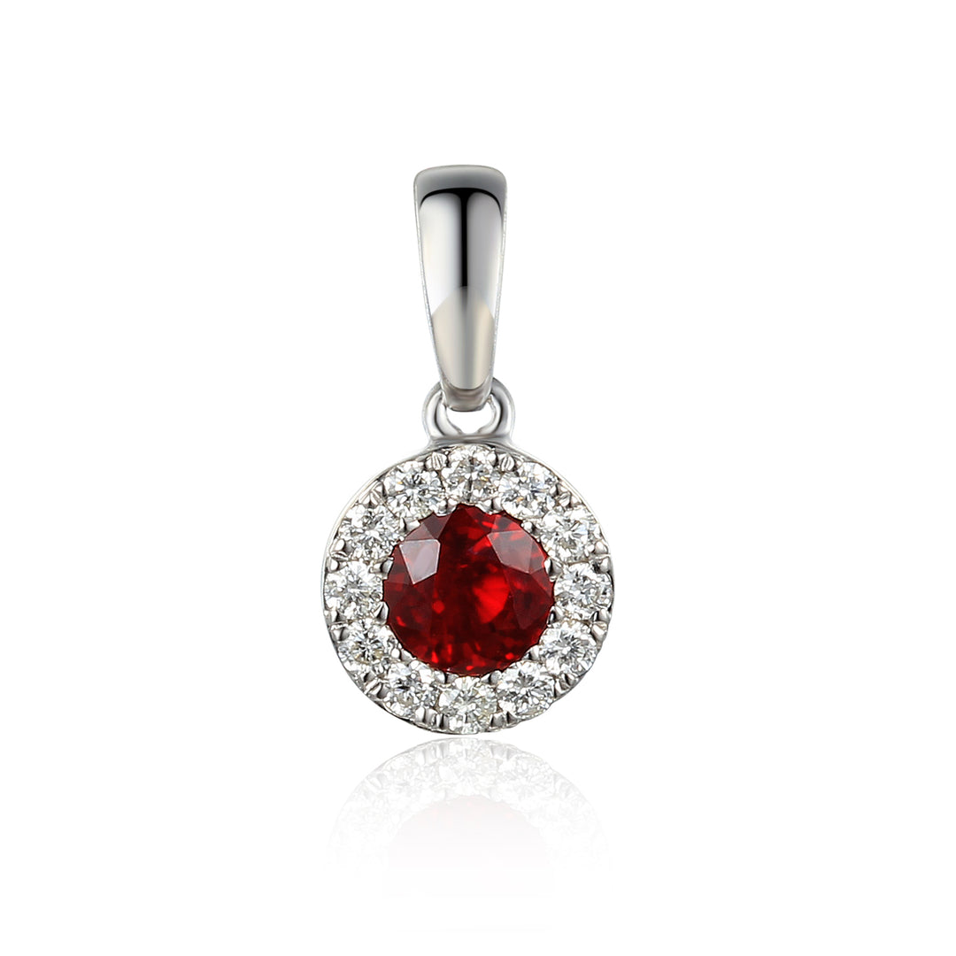 9ct White Gold Red Garnet and Diamond Cluster Birthstone Pendant