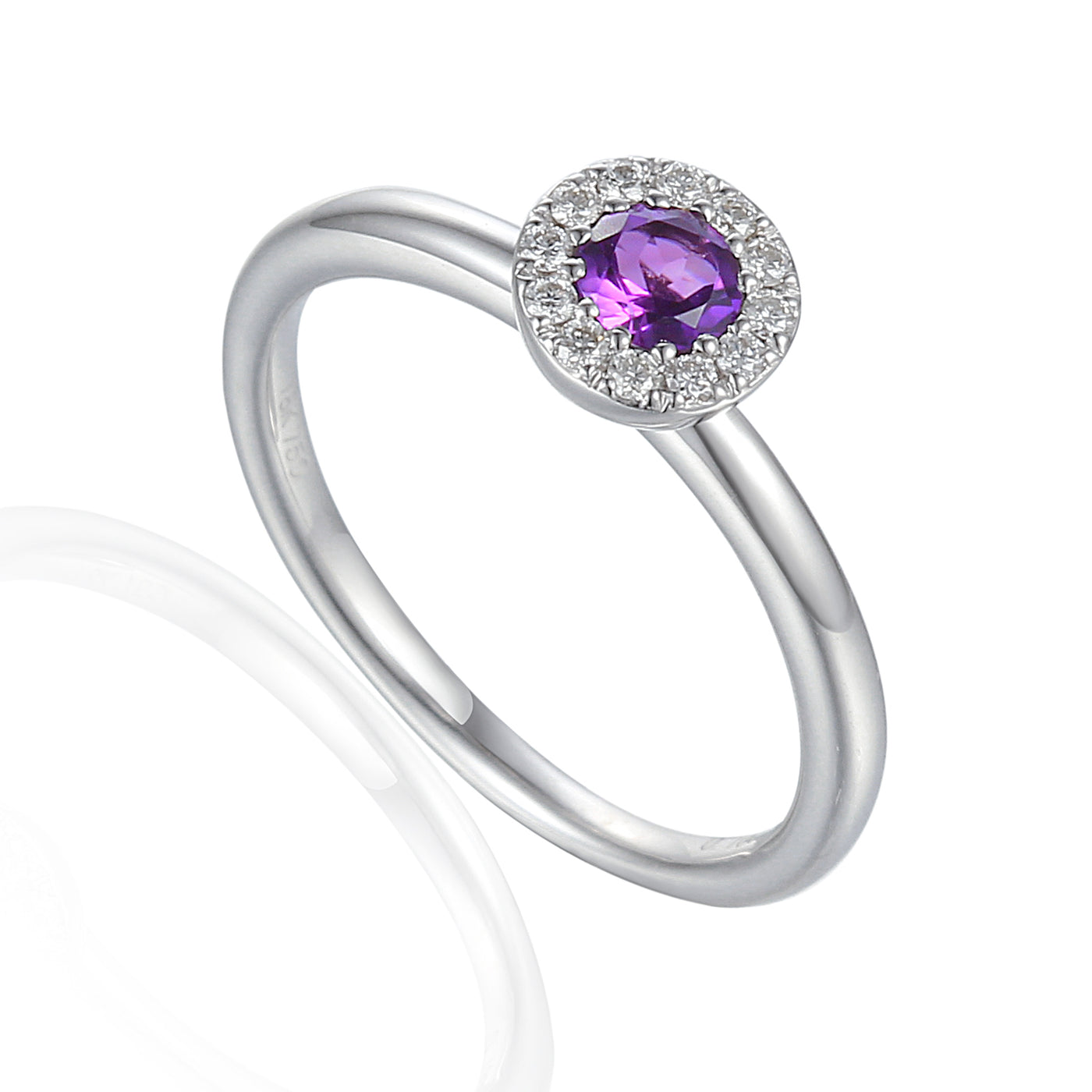 9ct White Gold Amethyst and Diamond Cluster Birthstone Ring